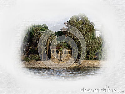 A house on the river bank Stock Photo