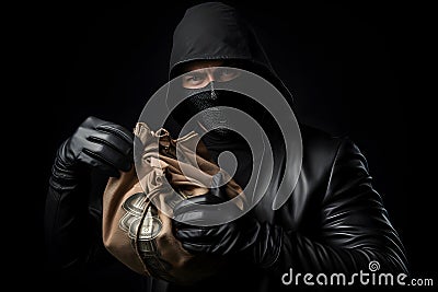 house robbery, stolen goods, street thief, Robber bag money, Stock Photo