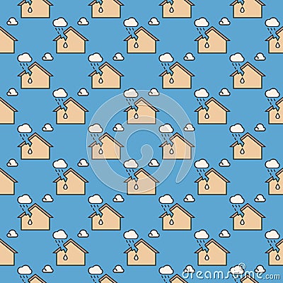 House with Roof Leak vector colored seamless pattern Vector Illustration