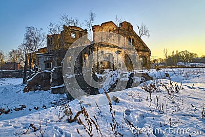 A mysterious ruin of an old residential building, terrifying and ominous Stock Photo