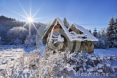 House ruins on Hrochotska dolina valley near Kyslinky settlement during winter Stock Photo