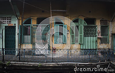 Houseâ€™s facade at Hao Si Phuong old traditional alley in Ho Chi Minh City, Vietnam Stock Photo