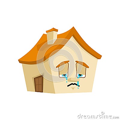 House Sad emotion isolated. Crying Home Cartoon Style. Building sorrowful Vector Vector Illustration
