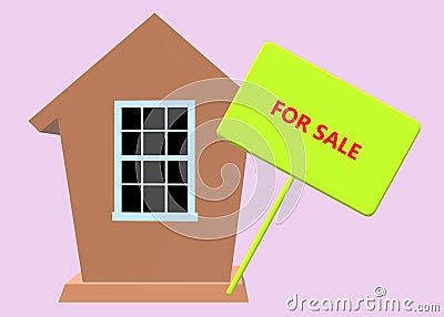 House for sale - a simple brown house and a for sale signage Cartoon Illustration