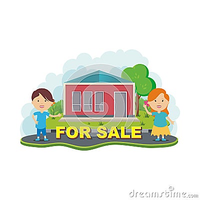 House For Sale Cartoon Illustration