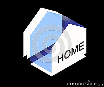 House schematically drawn with linear elements, in 3D three-dimensional perspective. Stock Photo