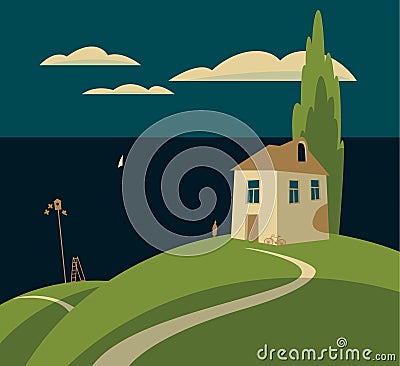 House by the sea Vector Illustration