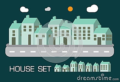 House set green tone concept Vector Illustration