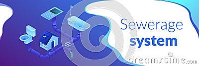 Sewerage system isometric 3D banner header. Vector Illustration