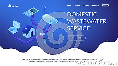 Sewerage system concept isometric 3D landing page. Vector Illustration