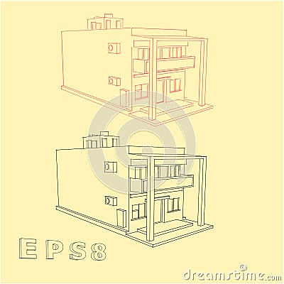 House in the shape of a rectangle Vector Illustration