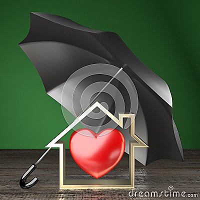 House shape, umbrella, heart shape - insurance concept - 3D rendering Stock Photo