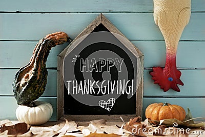 Plucked turkey and text happy thanksgiving Stock Photo