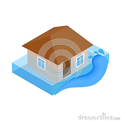 House sinking in water icon, isometric 3d style Vector Illustration