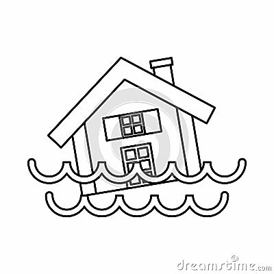 House sinking in a water icon, outline style Vector Illustration