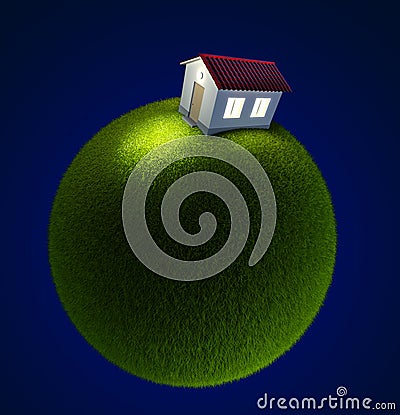 House on a small green planet Stock Photo