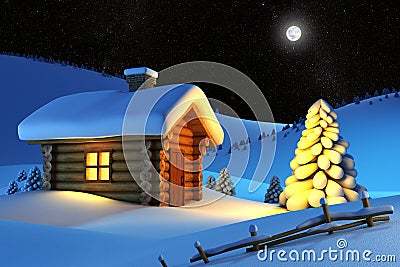 House in snow mountain Stock Photo
