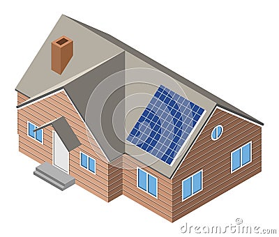 House with solar panel on roof. Vector Illustration