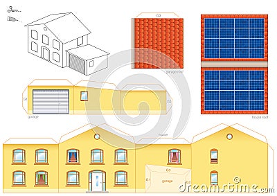 House Solar Thermal Collector Papercraft Vector Illustration