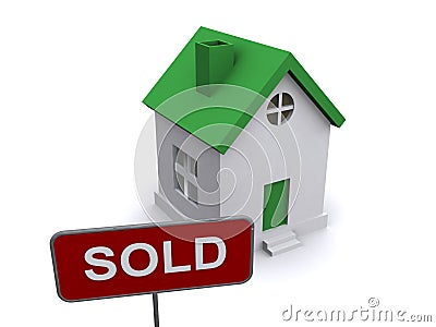 House and sold sign Cartoon Illustration