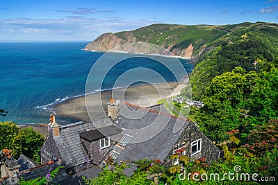 The house is on a steep bank in Lynton Stock Photo