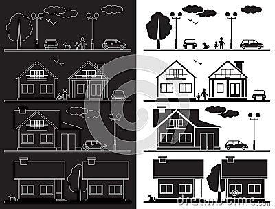 House on street icon Vector Illustration