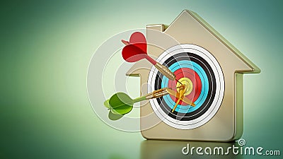 House symbol with dart hit at bull's eye. 3D illustration Cartoon Illustration