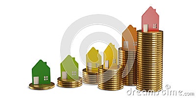 House symbol and gold coins stacked 3d-illustration Cartoon Illustration