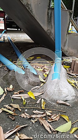 Beside the house there is a household liquid waste disposal pipe. Pipes that function to drain liquid waste to landfills Stock Photo