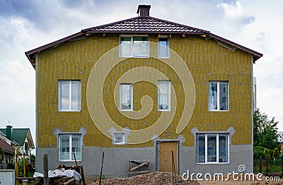 House thermal insulation mineral wool slabs Stock Photo