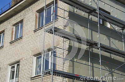 House thermal insulation renovation works with rock wool Stock Photo