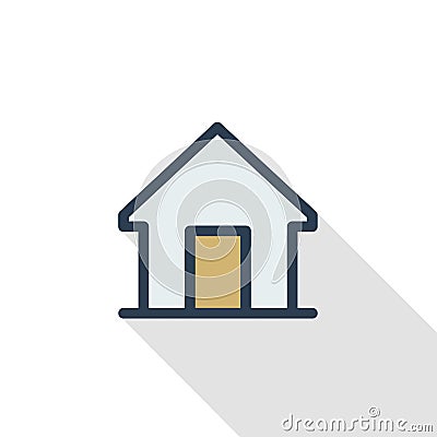 House thin line flat color icon. Linear vector symbol. Colorful long shadow design. Vector Illustration