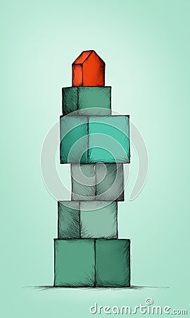 House on a tower of building blocks Stock Photo