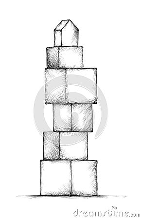 House on a tower of building blocks Stock Photo