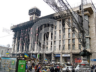 House of Trade Unions on Maidan after revolution. Kiev. Ukraine Editorial Stock Photo