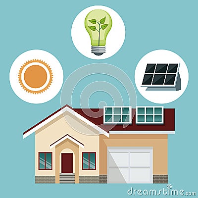 House traditional residence with solar panel-icons ecology Vector Illustration