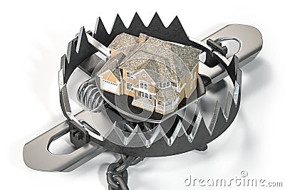 House in trap. Mortgage, credit and other financial problems and crisis of Real Estate. 3 Cartoon Illustration