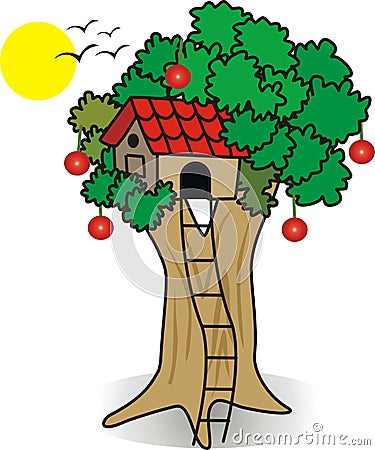 House in tree vector illustration Cartoon Illustration