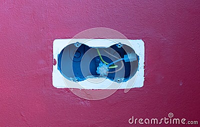 House under construction, euro power socket placed in a wall Stock Photo