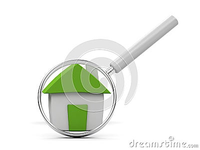 House under magnifying glass. Stock Photo