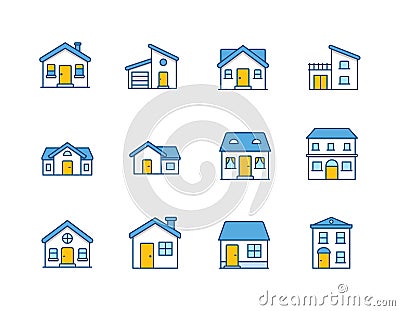 House Vector / Home flat icon / Building houses - Vector outline icon set Vector Illustration