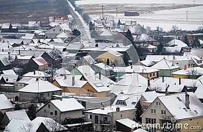 House in Village at winter, aerial Stock Photo