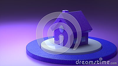 House on a violet purple background. Illustration for graphic design. Empty house with a white and blue podium. Stay Home. Quarant Stock Photo