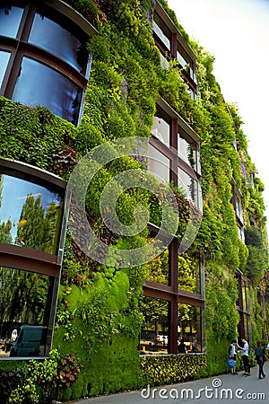 House wall overgrown with beautiful green, nature design. Paris, France Editorial Stock Photo