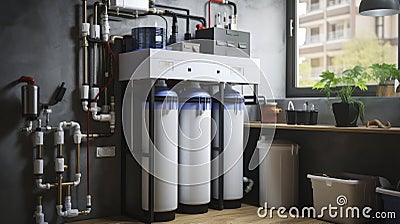 House Water Filtration System, Ensuring Clean Water from the Ground Up. Generative AI Stock Photo