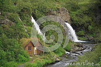 House by the waterfall Stock Photo