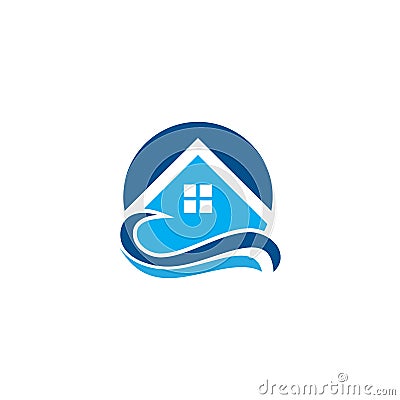 House wave resort tropical logo Vector Illustration