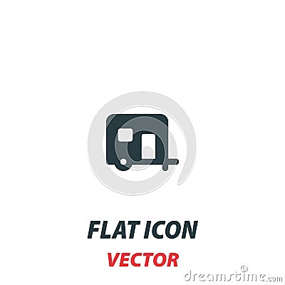 house on wheels icon in a flat style. Vector illustration pictogram on white background. Isolated symbol suitable for mobile Cartoon Illustration