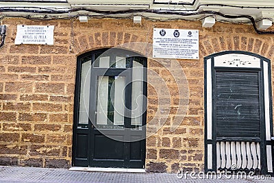 House where born the Spanish composer Manuel de Falla on 23 November 1876, registration indicates in marble indicates Editorial Stock Photo