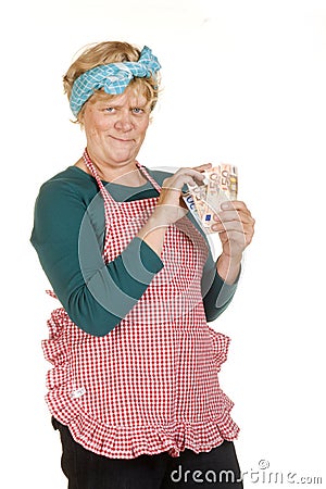 House wife with earned money Stock Photo